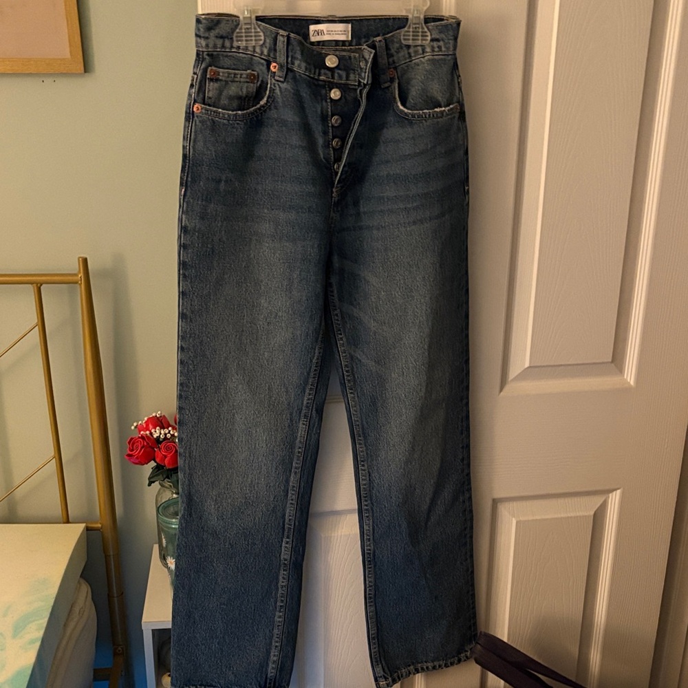 Zara Dark Blue Button-Fly Jeans